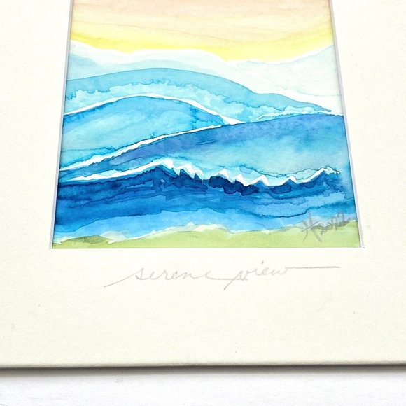 Serene View - Original Wall Art Watercolor Painting Matted Frame Ready 8”x10” - Picture 4 of 5